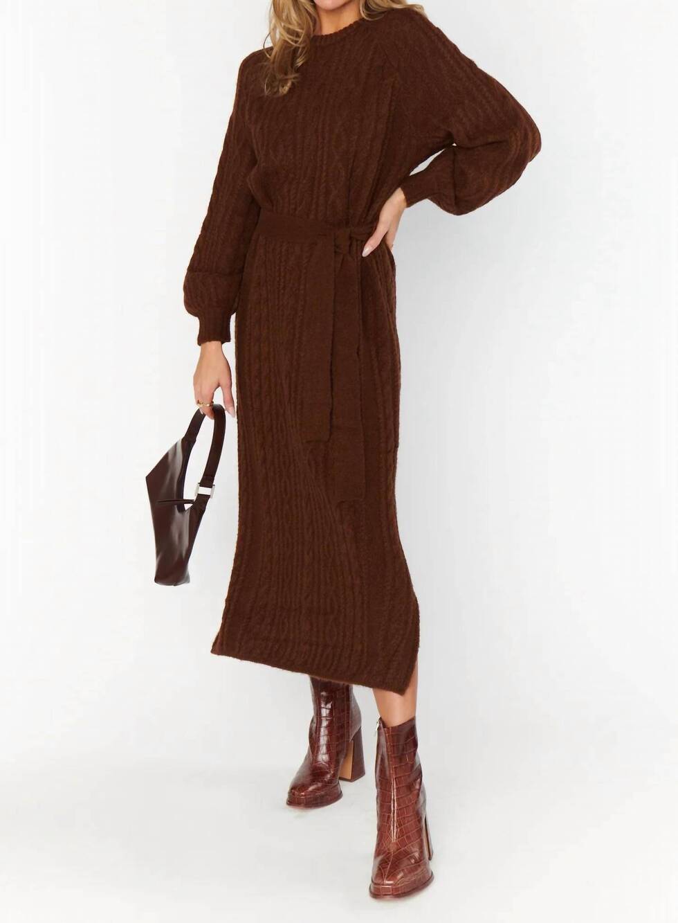 NEW SHOW ME YOUR MUMU barb sweater dress in chocolate